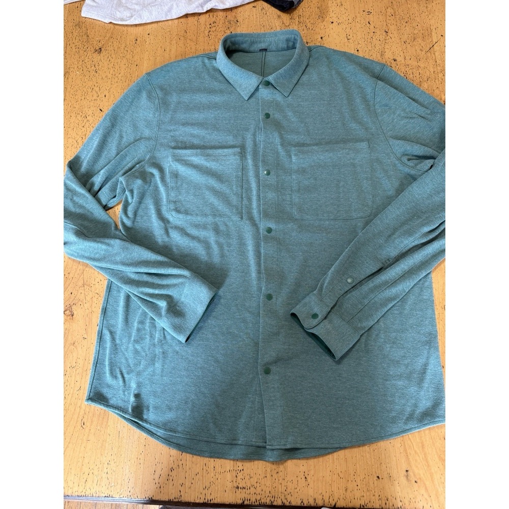 Lululemon Soft Knit Overshirt Mens Xl‎ Green Snap Button Down 4 Way Stretch